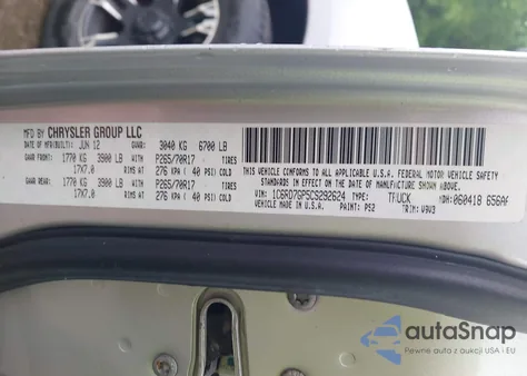 2012 Ram 1500 Slt z USA, uszkodzony, nr VIN 1C6RD7GP5CS292624